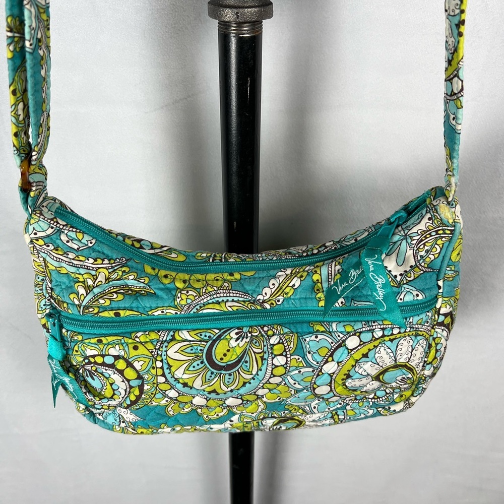 Vera Bradley Small Long Strap Shoulder Bag Blue Green Paisley - Picture 7 of 9